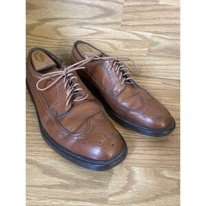 Vintage Sears Men's 12D Oxford Wingtip Brown Leather Shoes V-Cleat Made In USA